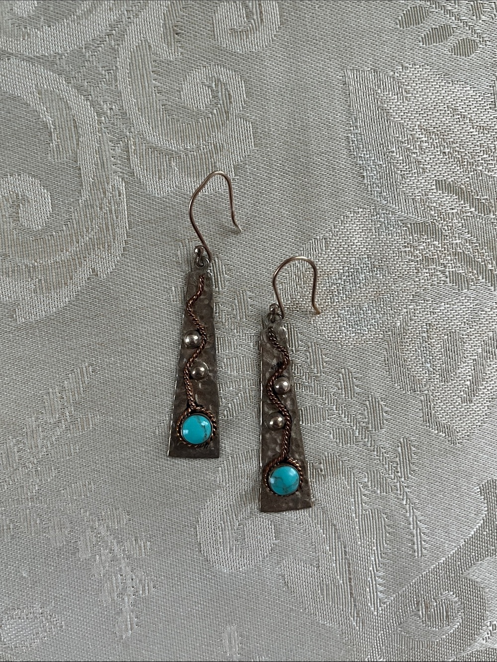 Turquoise Drop Dangle Earrings - 925 Mexico Engraving